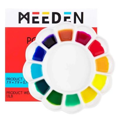 PALETTE PORCELAINE RONDE 12 GODETS MEEDEN 25,4x16cm 