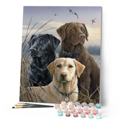 PEINTURE N� TOILE FIGURE D\'ART 40X50 TRIO DE LABRADOR
