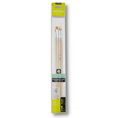 POCHETTE 4 PINCEAUX MANCHE LONG PLAT + ROND