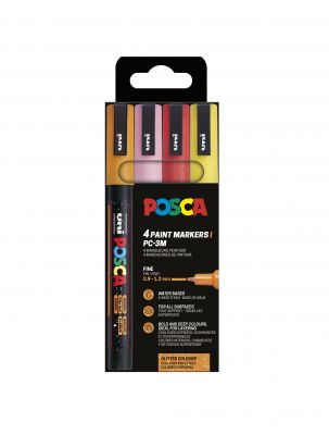 POCHETTE 4 POSCA PC3M PAILLETE TONS CHAUDS