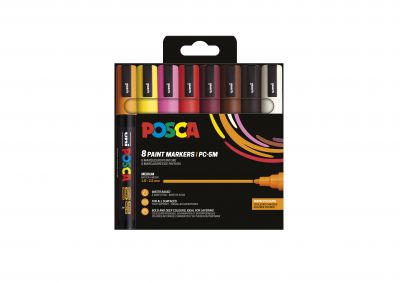 POCHETTE 8 POSCA PC5M COULEURS CHAUDES