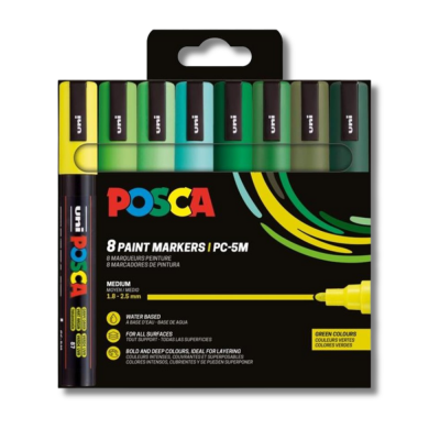 POCHETTE 8 POSCA PC5M COULEURS VERTES