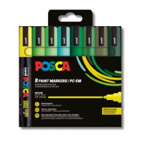 POCHETTE 8 POSCA PC5M COULEURS VERTES