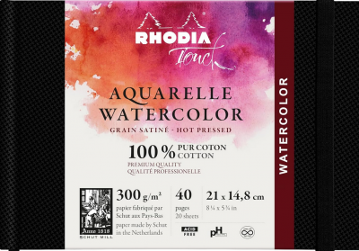 Rhodia Touch Watercolor Book, papier 100% coton grain satin� 300g - paysage, 40 pages - Noir - New