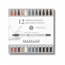 SET 12 CRAYONS ESQUISSE SANS BOIS (1 couleur doubl&eacute;e) + 12 EMPLACEMENTS VIDES - NOUVEAU !