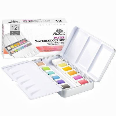 SET 12 DEMI-GODETS AQUARELLE FINE PHOENIX COULEUR PASTEL 