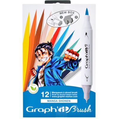 SET 12 MARQUEURS GRAPH\'IT BRUSH MANGA SHONEN