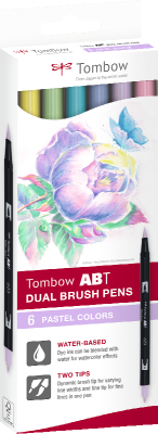 SET 6 COULEURS PASTELS ABT DUAL BRUSH PEN TOMBOW 