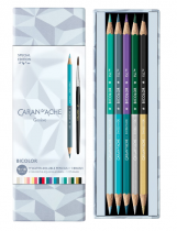 Set 9 CRAYONS BICOLOR AQUARELLABLE + 1 PINCEAU COLLECTION ALPINE FROST CARAN D\'ACHE