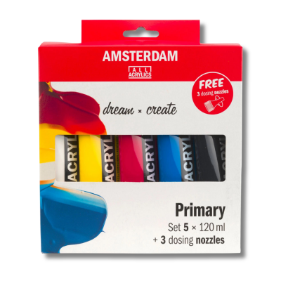 SET ACRYLIQUE PRIMAIRE AMSTERDAM 5X120ML + BEC VERSEUR OFFERT