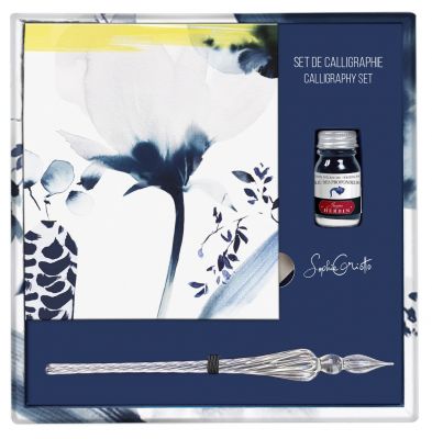 SET DE CALLIGRAPHIE 21X21CM ET PLUME EN VERRE
