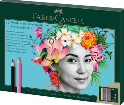 SET POLYCHROMOS & GRAPHIT MATT 23 pi�ces - 17 Polychromos, 4 Pitt Graphite Matt, 1 Gomme, 1 Taille Crayon