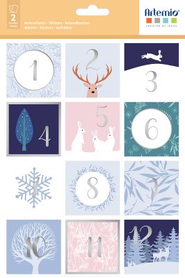 STICKERS CHIFFRS DE L\'AVENT CARRES FOILS HIVER ENCHANTE