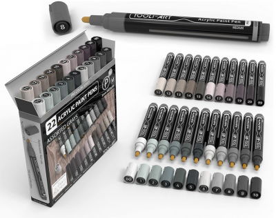 TOOLI Marqueur Acryl Set Gris 22 couleurs EF 0.7mm 